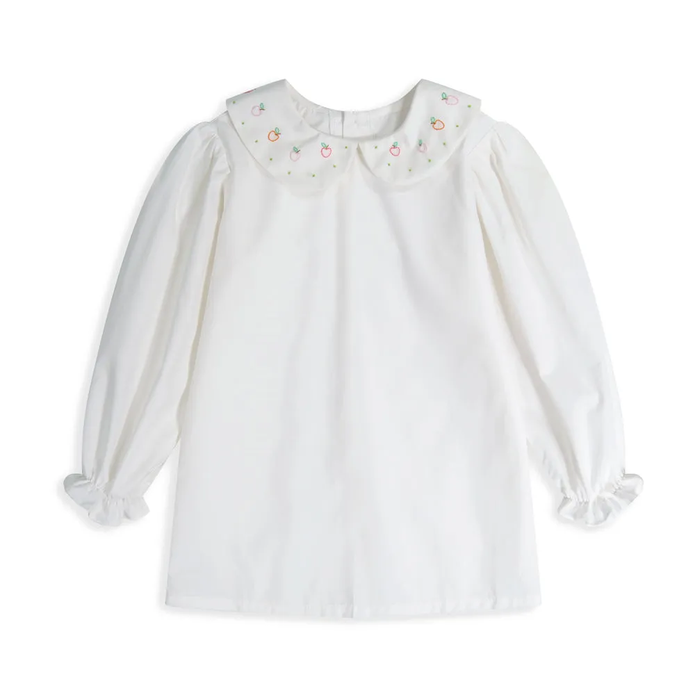 Charley Blouse, White w/Apples