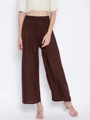 Women Coffee Solid Rayon Palazzo